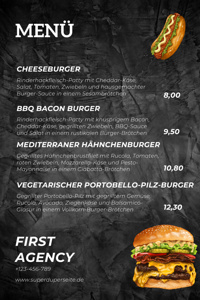 Speisekarte entwickelt von First agency