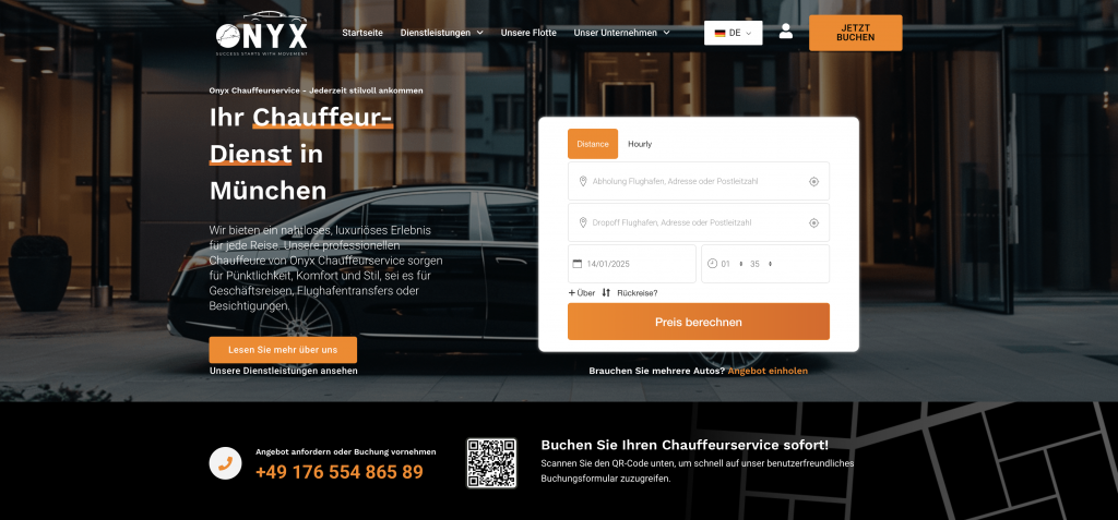 die Website von ONYx Chauffeurservice ein Kunde von First Agency